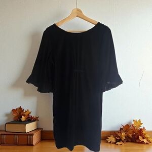 Ella Moss Lightweight Black Velvet Ruffled Sleeve Dress, Size Medium